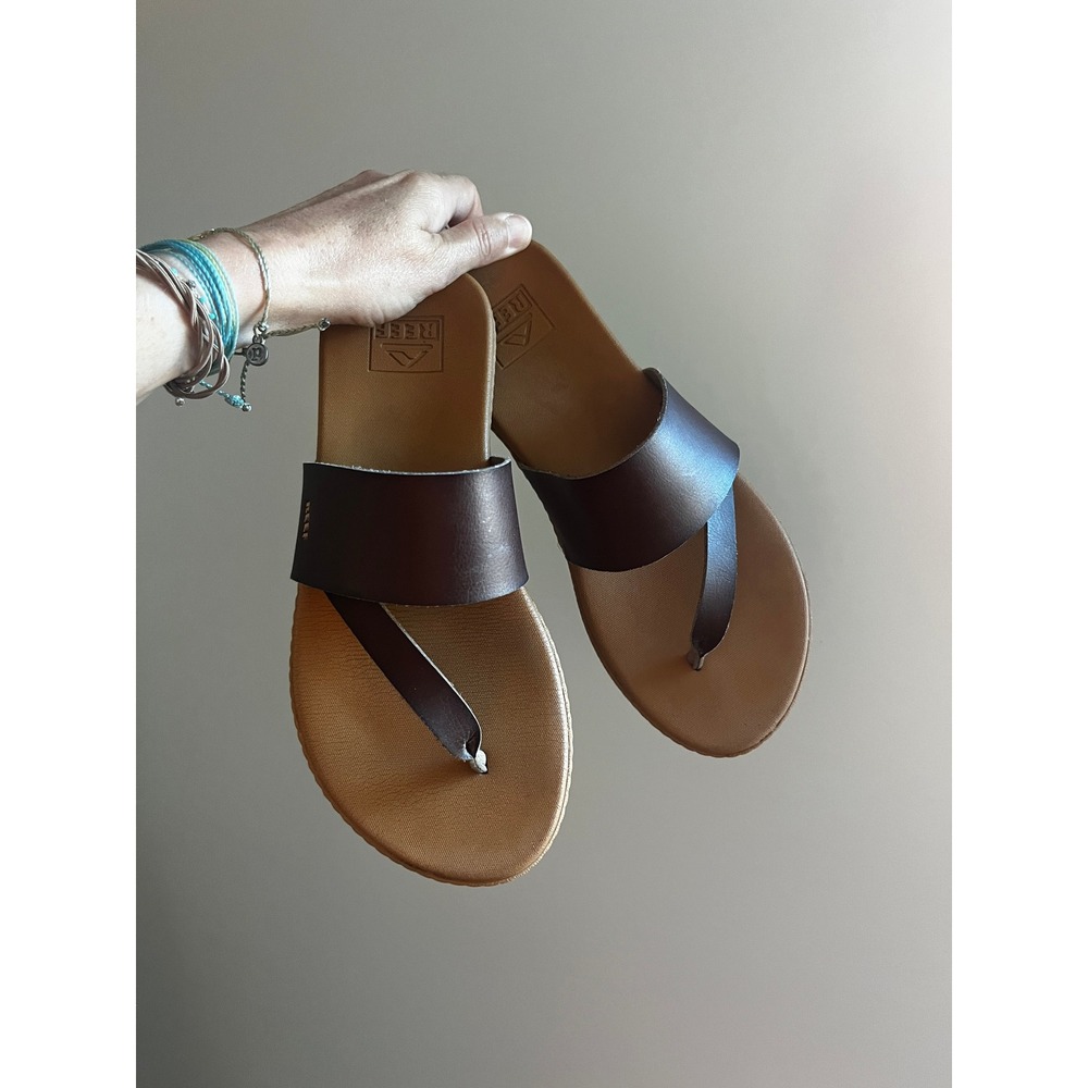 Reef Cushion Bounce Vista Thong Sandals 6 Brown Coastal Beach Slides Boho Chic